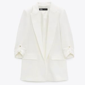Zara Blazer with Rolled-Up Sleeves White / Ivory Size Large